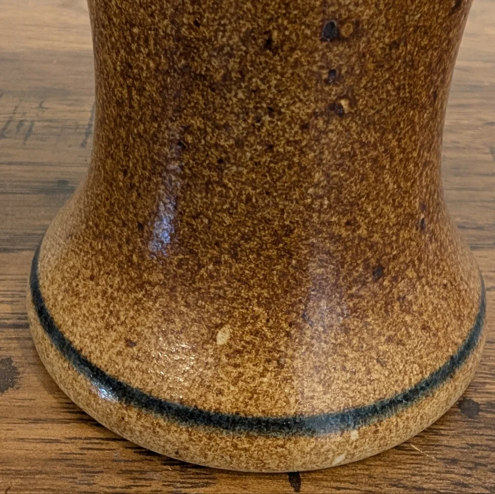 Vintage Stoneware Pottery Vase Blue Flower Decorated Vase 9.5” Tall